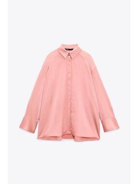 Zara Pink Buttoned Satin Effect Shirt